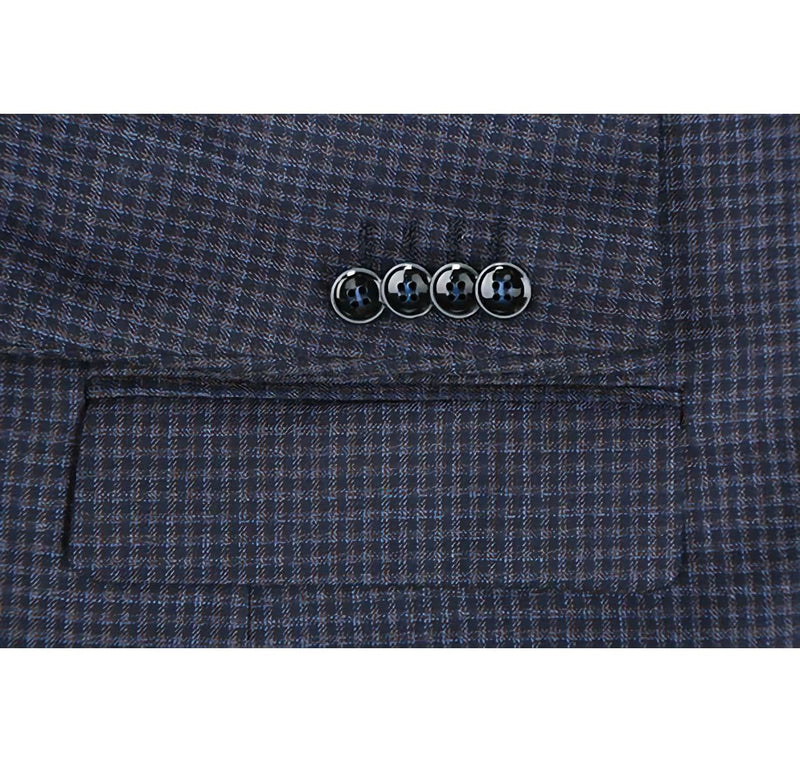 100% Wool Regular Fit 2 Button Blazer Mini Check in Navy - Suits99