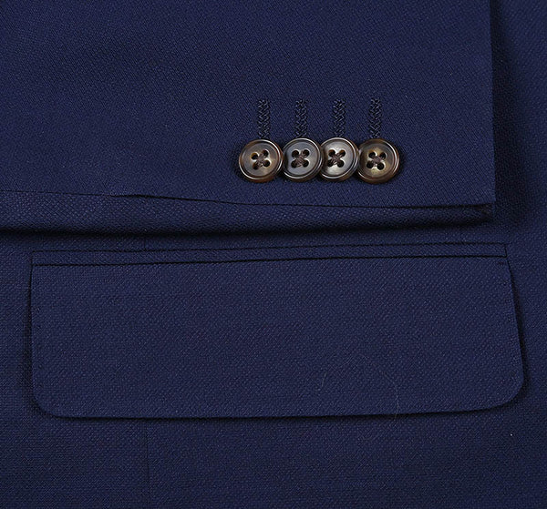 Wool Regular Fit Blazer Solid Color in Dark Navy - Suits99