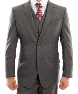 Wool Suit Modern Fit Italian Style 3 Piece in Dark Gray