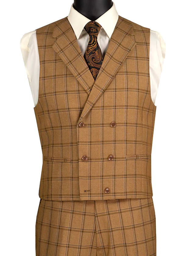 Tessori Collection - Modern Fit Windowpane Suit 3 Piece in Camel - Suits99