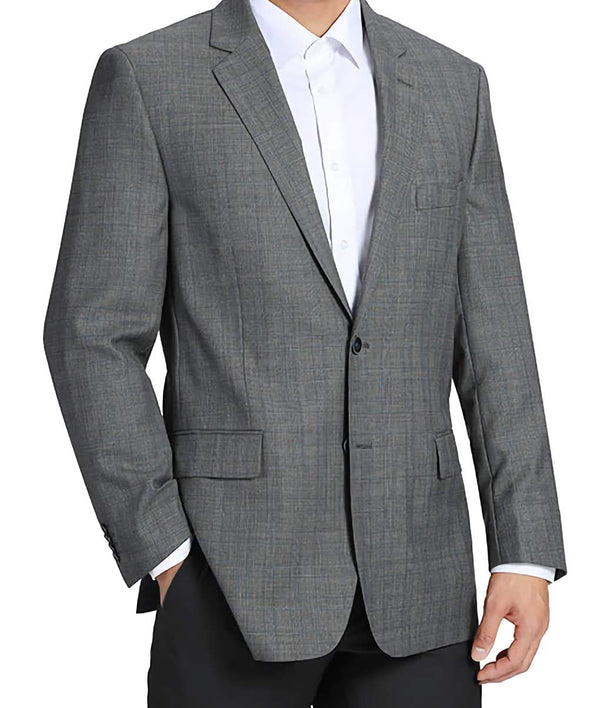 100% Wool Glen Plaid Pattern Regular Fit 2 Button Blazer in Gray - Suits99