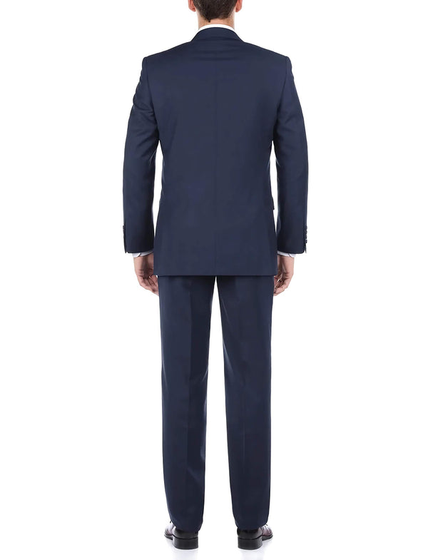 Blue 100% Virgin Wool Regular Fit Pick Stitch 2 Piece Suit 2 Button - Suits99