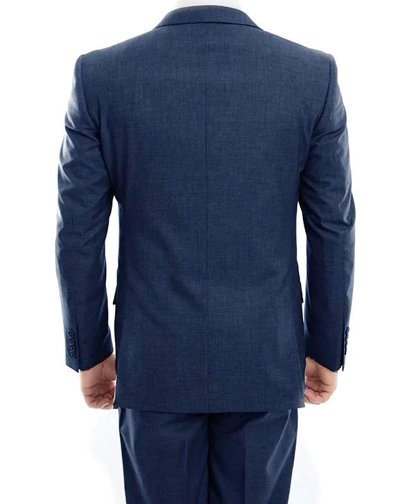 Wool Suit Modern Fit Italian Style 2 Piece in Indigo - Suits99