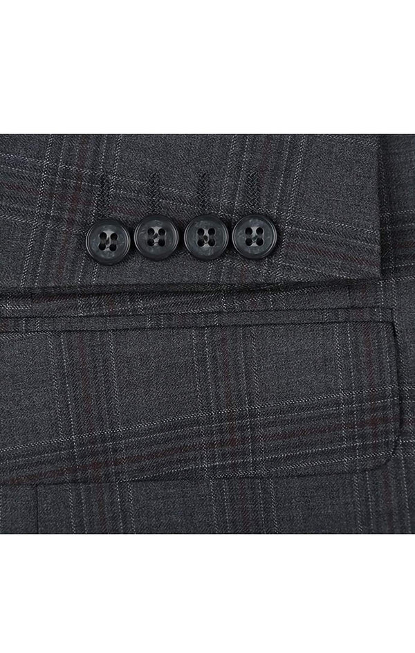 100% Wool Dress Suit Regular Fit 2 Piece 2 Button in Dark Gray - Suits99