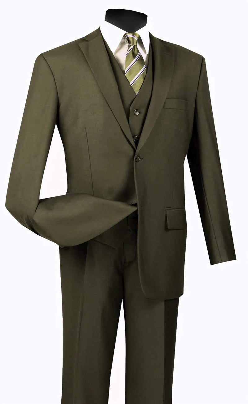 Regular Fit 3 Piece Suit 2 Button Olive