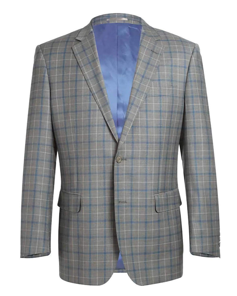 Wool Regular Fit 2 Piece Windowpane Dress Suit in Gray