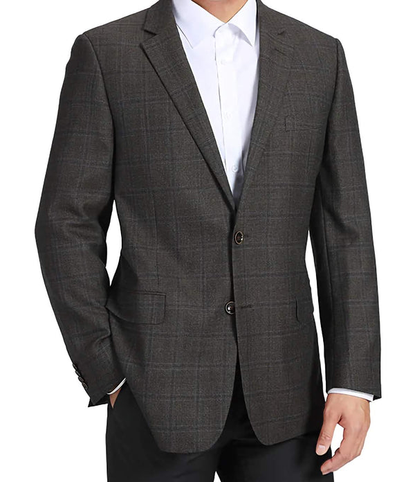 100% Wool Regular Fit 2 Button Blazer Glen Plaid in Brown - Suits99