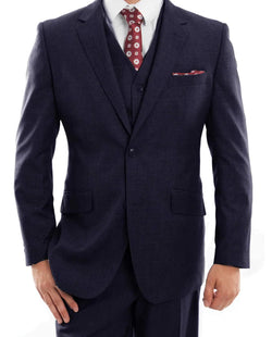 Wool Suit Modern Fit Italian Style 3 Piece in Navy