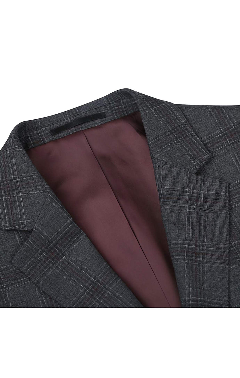 100% Wool Dress Suit Regular Fit 2 Piece 2 Button in Dark Gray - Suits99
