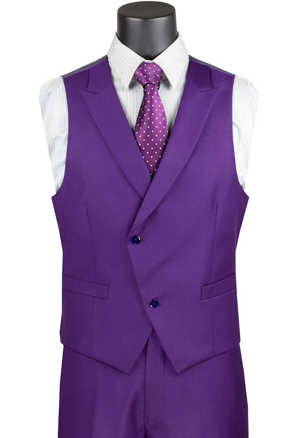Purple Modern Fit 3 Piece Suit with Vest and Adjustable Waist Band Pants