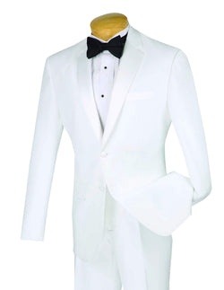 Slim Fit 2 Piece Tuxedo Single Breasted 2 Button Design in White - Suits99