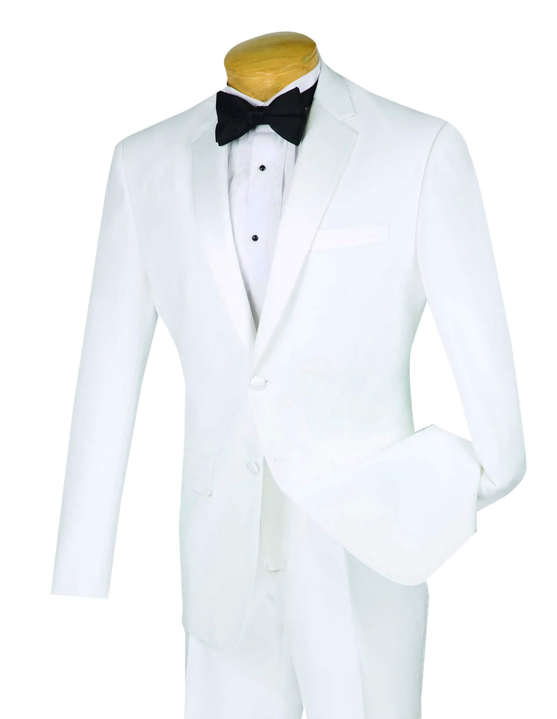Slim Fit 2 Piece Tuxedo Single Breasted 2 Button Design in White - Suits99