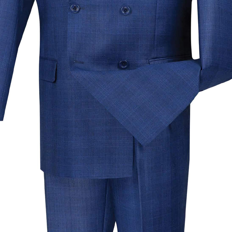 Blue Double Breasted 2 Piece Suit Regular Fit Glen Plaid - Suits99