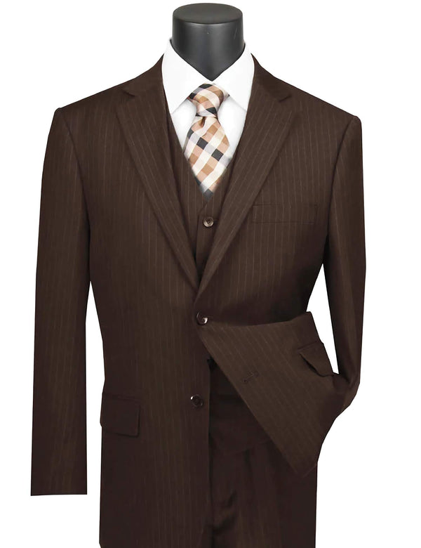 Stripe Collection - Regular Fit 3 Piece Suit 2 Button Tone on Tone Stripe in Brown