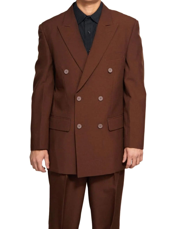 Brown Regular Fit Double Breasted 2 Piece Suit