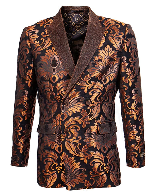 Slim Fit Rust Paisley Pattern Double Breasted Blazer