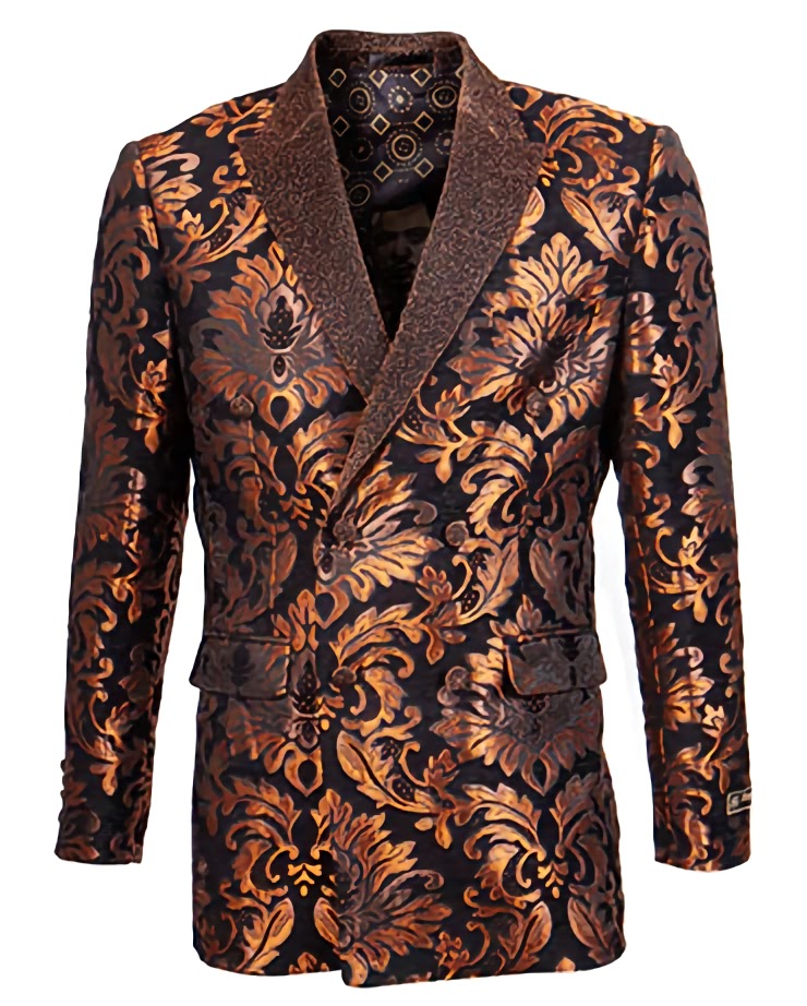 Slim Fit Rust Paisley Pattern Double Breasted Blazer