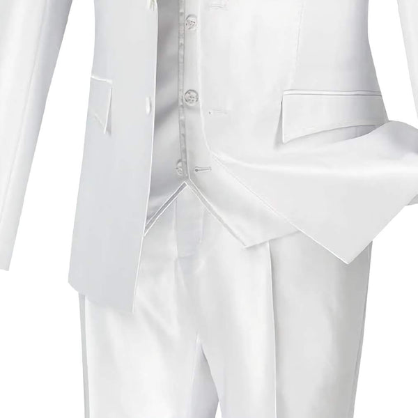 Designed Shiny Sharkskin Suit Ultra Slim Fit 3 Piece in White - Suits99