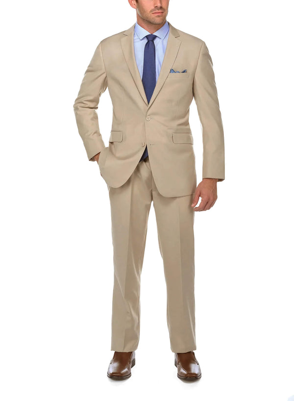 Classic 2 Piece Suit 2 Buttons Regular Fit In Beige - Suits99