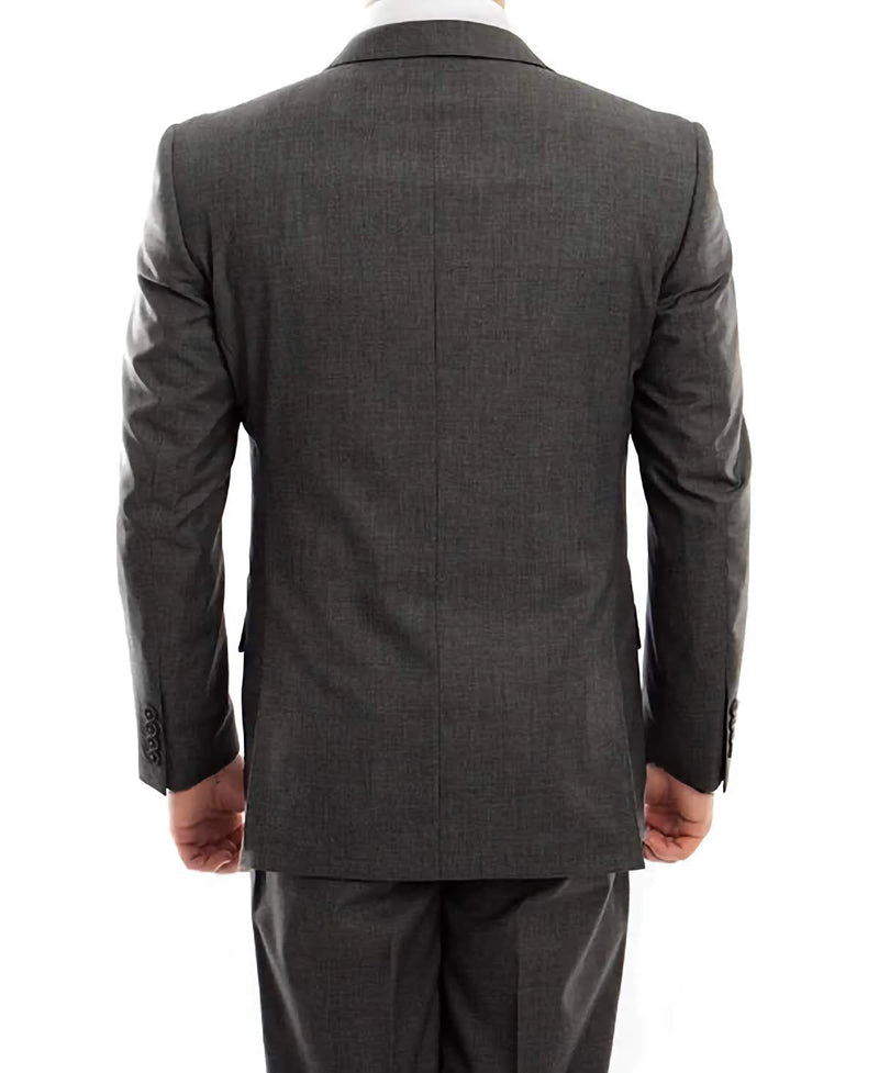 Wool Suit Modern Fit Italian Style 2 Piece in Dark Gray - Suits99
