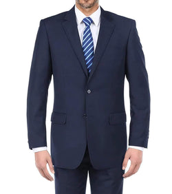 Blue 100% Virgin Wool Regular Fit Pick Stitch 2 Piece Suit 2 Button