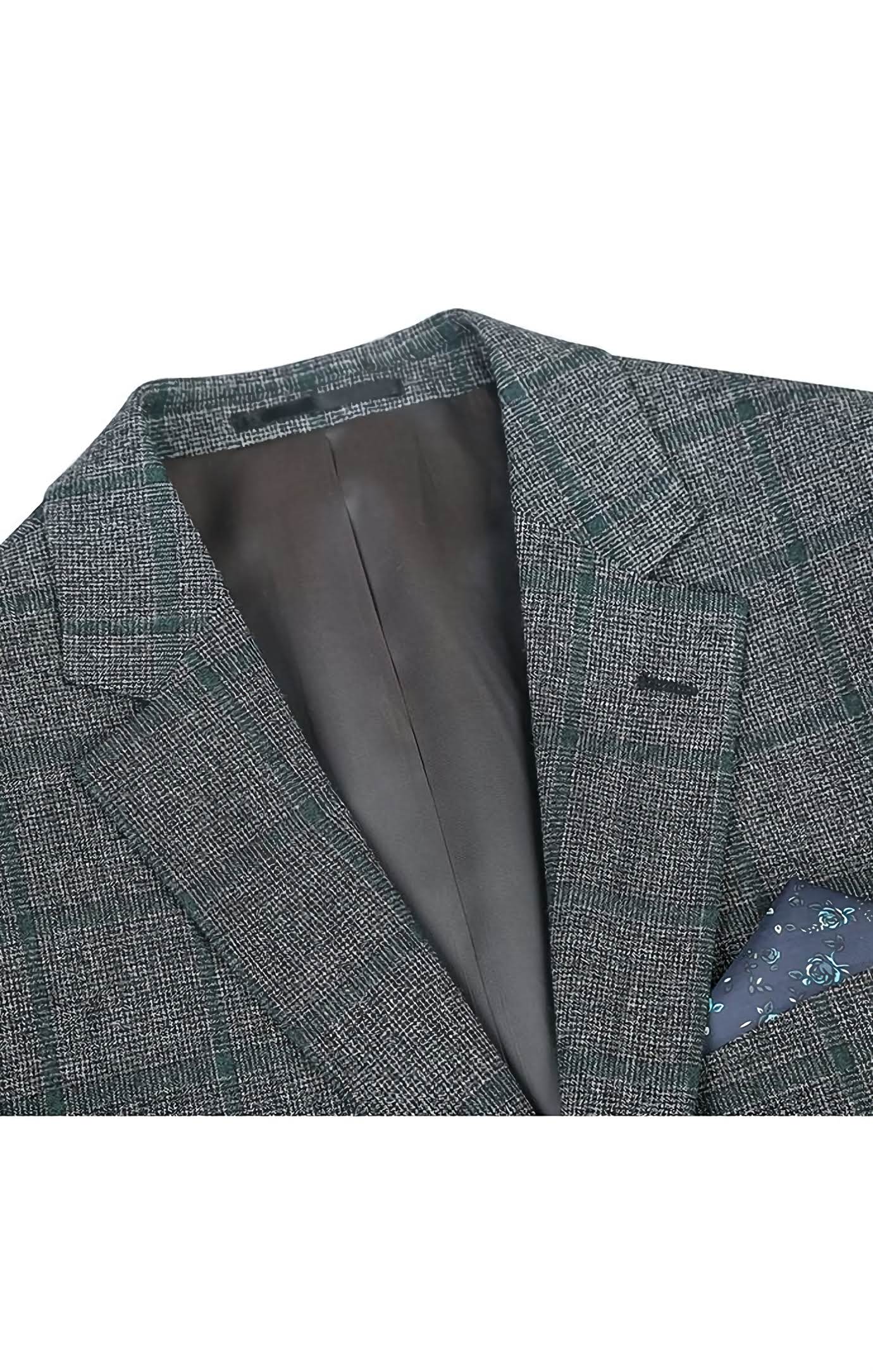 Wool Blend Plaid Pattern Regular Fit 2 Button Blazer in Grayish Brown - Suits99