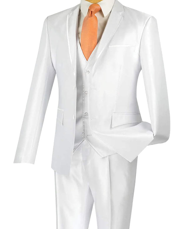 Designed Shiny Sharkskin Suit Ultra Slim Fit 3 Piece in White - Suits99