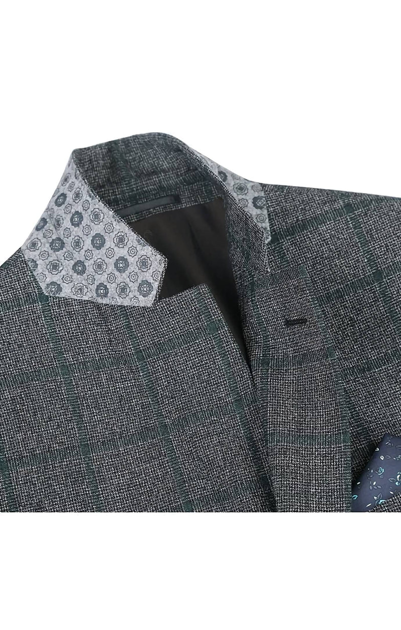 Wool Blend Plaid Pattern Regular Fit 2 Button Blazer in Grayish Brown - Suits99