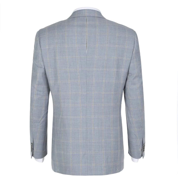 Wool Windowpane Pattern Regular Fit 2 Button Blazer in Stone Blue - Suits99