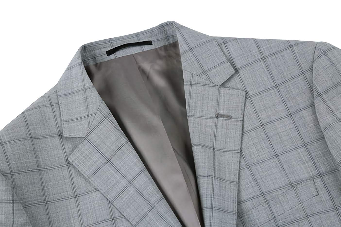 100% Wool Slim Fit Windowpane Dress Suit 2 Piece in Gray - Suits99