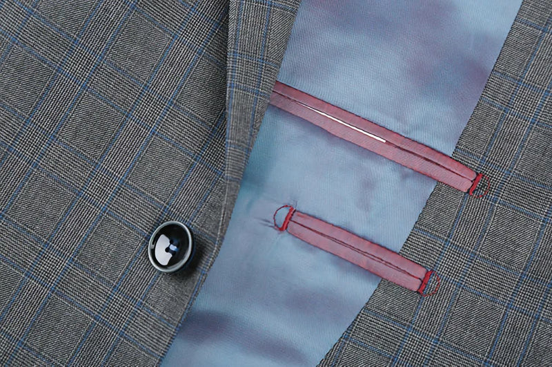 Wool Glen Plaid Pattern Regular Fit 2 Button Blazer in Gray