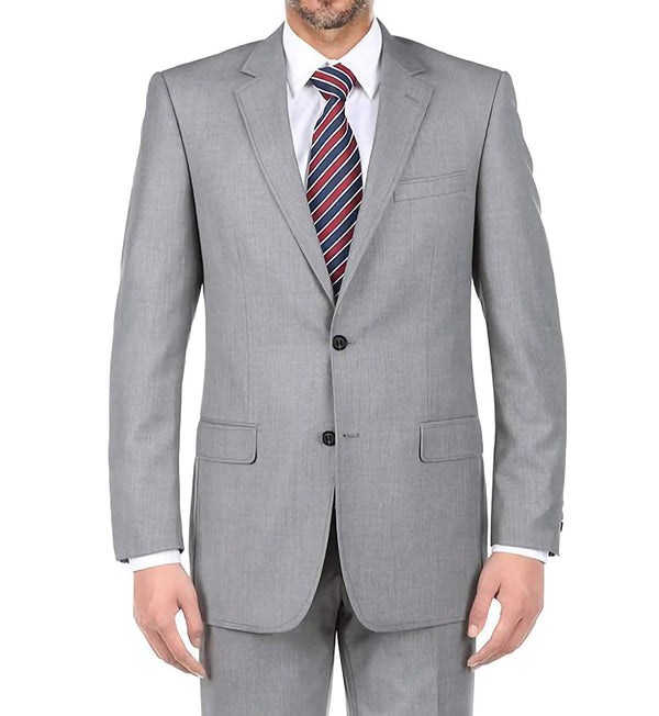 Light Gray 100% Virgin Wool Regular Fit Pick Stitch 2 Piece Suit 2 Button