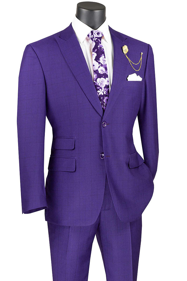 Concord Collection - Modern Fit Windowpane Suit 2 Piece in Purple