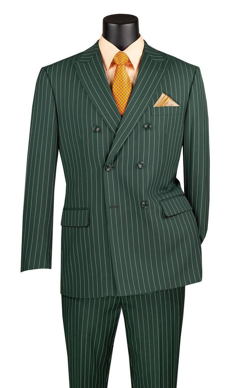 Rockefeller Collection - Double Breasted Stripe Suit Hunter Green Regular Fit 2 Piece - Suits99