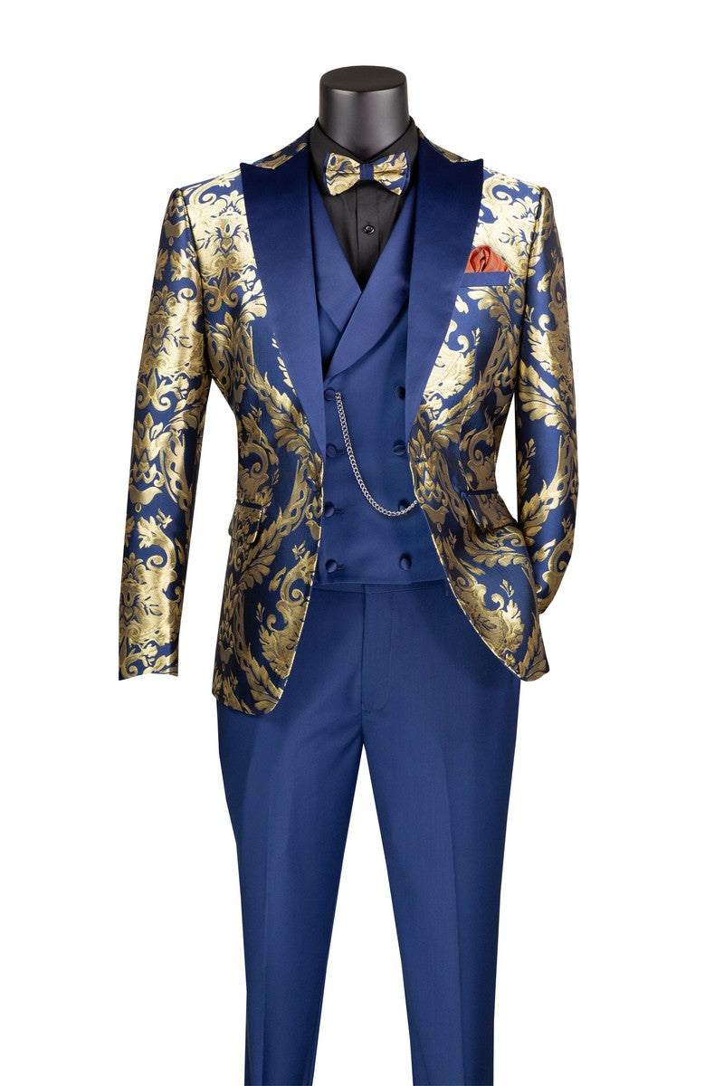 Modern Fit 3 pcs Suits for Men with Matching Bow Tie in Navy - Suits99