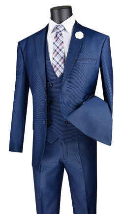 Modern Fit Vested Suit with Peak Lapel and Fancy Vest in Navy