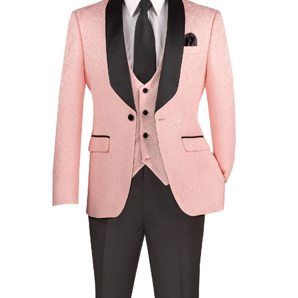 スーツ 20-40s 3Peace Suit K.AKAHANE Brown AM99 Pink Slim Fit 3 pcs Jacquard Fabric Single Button Vested
