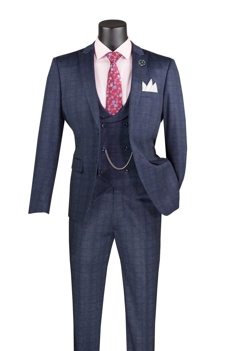 Milano Slim Fit 3 pcs Vested Suits for Men Super Stretch Fabric in Navy