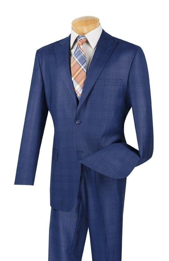 Pommy Collection - Men's Glen Plaid Dress Suit 2 Piece Regular Fit in Blue