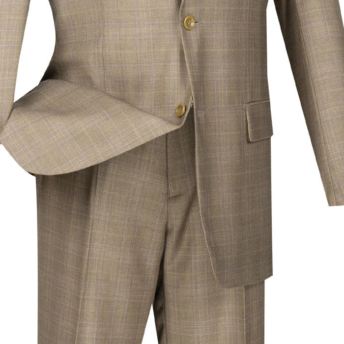 Pommy Collection - Men's Glen Plaid Dress Suit 2 Piece Regular Fit in Tan - Suits99