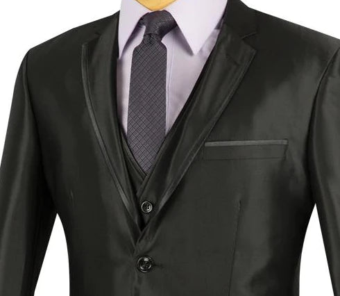 Designed Shiny Sharkskin Suit Ultra Slim Fit 3 Piece in Black - Suits99
