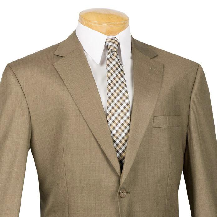 Regular Fit 2 Piece 2 Button Textured Weave In Taupe - Suits99