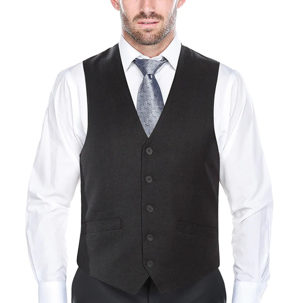 Vanderbilt Collection - Classic Dress Vest 5 Buttons Regular Fit In Charcoal - Suits99