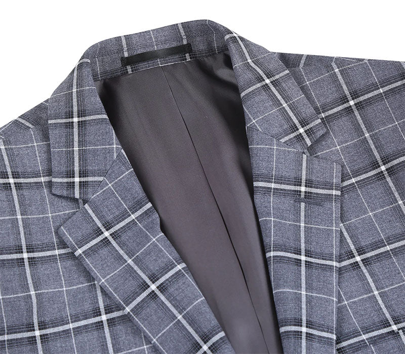 Regular Fit 2 Piece Notch Lapel Suit Gray Check Pattern - Suits99