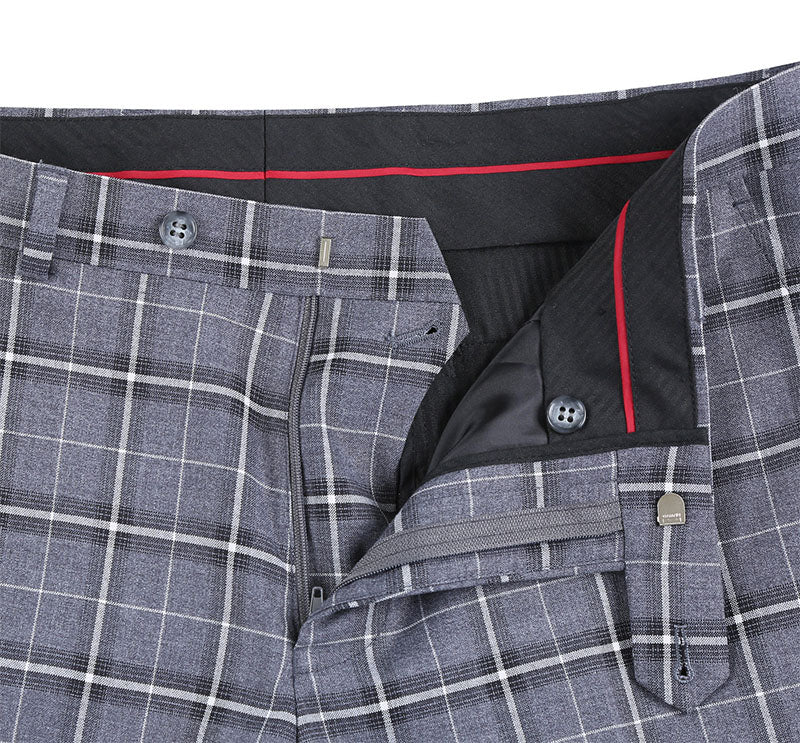 Regular Fit 2 Piece Notch Lapel Suit Gray Check Pattern - Suits99