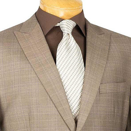 Pommy Collection - Men's Glen Plaid Dress Suit 2 Piece Regular Fit in Tan - Suits99