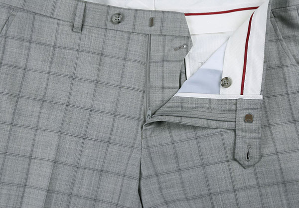 100% Wool Slim Fit Windowpane Dress Suit 2 Piece in Gray - Suits99