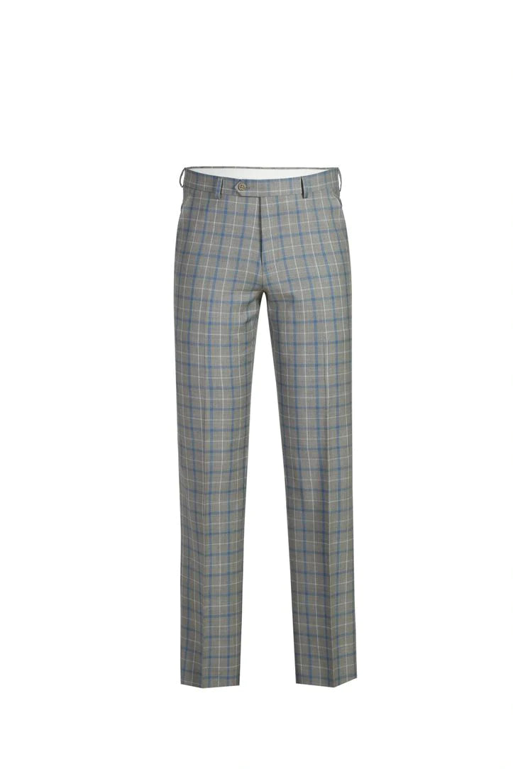 Wool Regular Fit 2 Piece Windowpane Dress Suit in Gray - Suits99