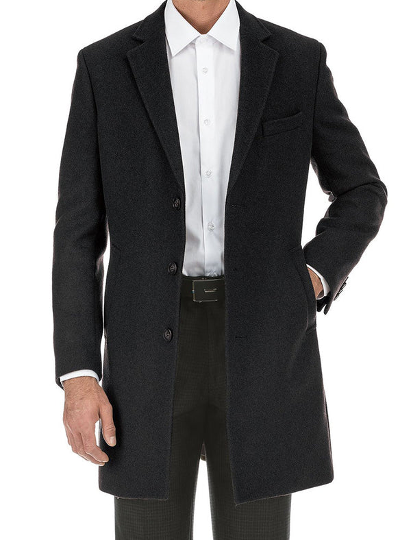 English Laundry Black Fall/Winter Essential Slim Fit Wool Blend Overcoat