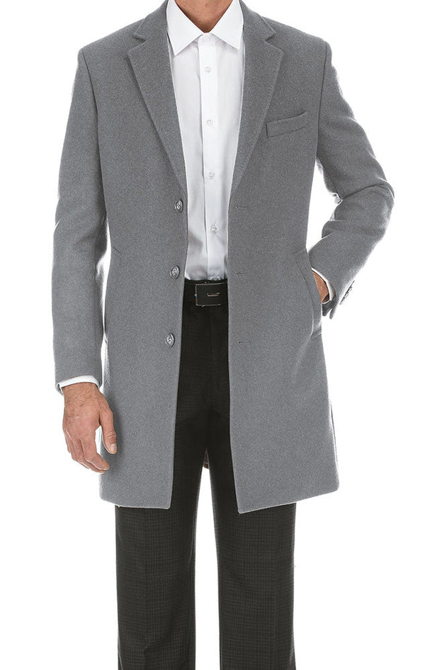 English Laundry Light Gray Fall/Winter Essential Slim Fit Wool Blend Overcoat - Suits99